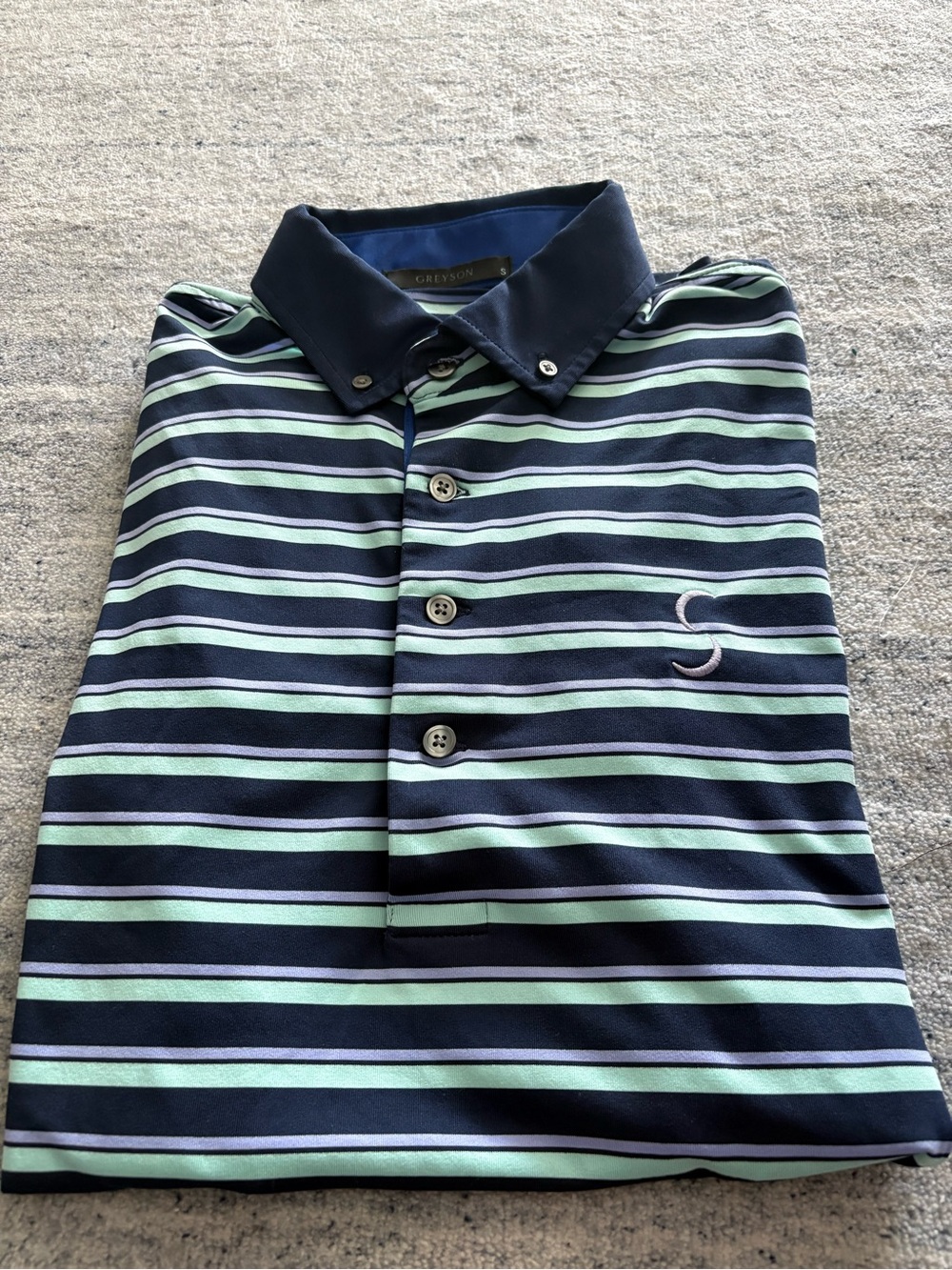 Greyson Navy and Mint Striped Polo